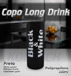 Copo Long Drink PP Preto 330 ml